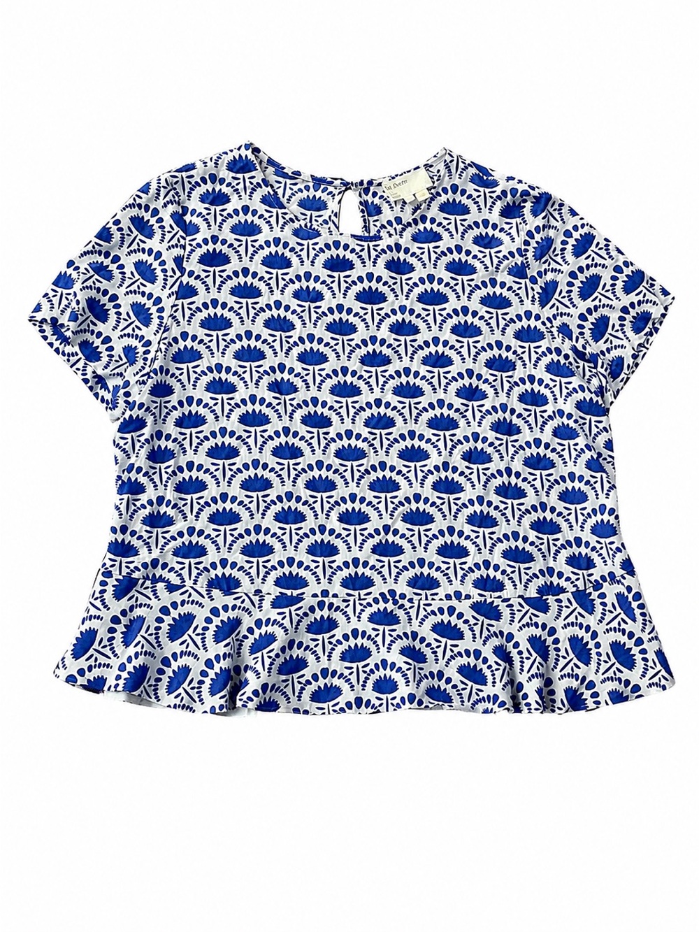 Hi There by Karen Walker Blueprint Bloom Peplum Blouse Blue White Floral Top 8